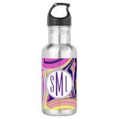 Rosa und Lila Abstrakte Monogramm Edelstahlflasche (Vorderseite)
