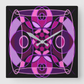 Rosa und lila abstrakte Mosaikfliesen Quadratische Wanduhr (Vorderseite)