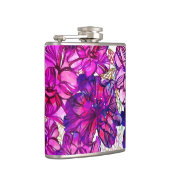 Rosa und lila abstraktes Blumen-Muster Flachmann (Rechts)