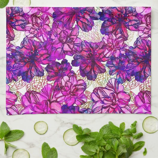 Rosa und lila abstraktes Blumen-Muster Küchentuch (Gefaltet)