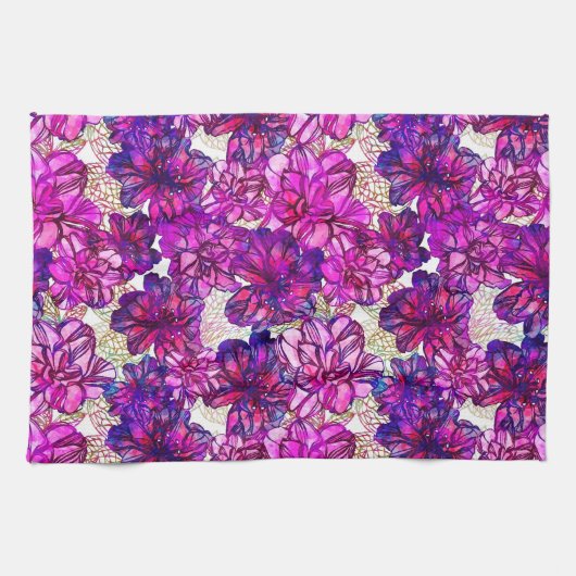 Rosa und lila abstraktes Blumen-Muster Küchentuch (Horizontal)