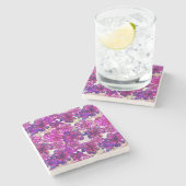 Rosa und lila abstraktes Blumen-Muster Steinuntersetzer (Seitenansicht)