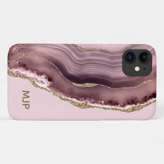Rosa und Lila Agate Geode Gold Monogramm Case-Mate iPhone Hülle (Rückseite (Horizontal))
