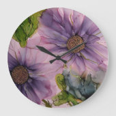 Rosa und lila Alkoholfarbe Blume Große Wanduhr (Vorderseite)