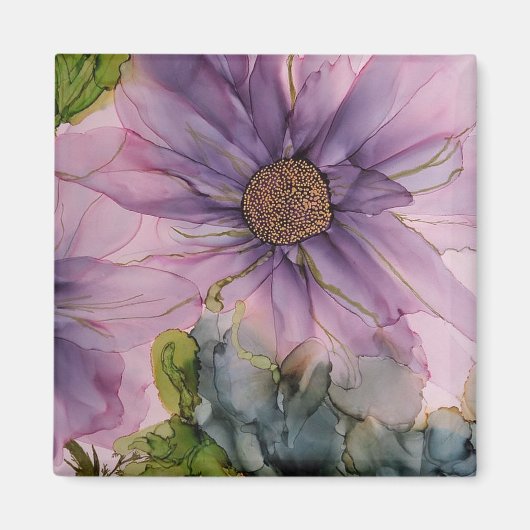 Rosa und lila Alkoholfarbe Blume Magnet (Vorne)
