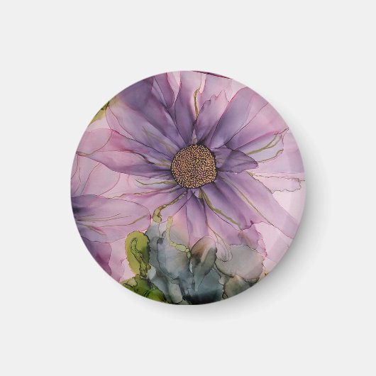 Rosa und lila Alkoholfarbe Blume Magnet (Vorne)