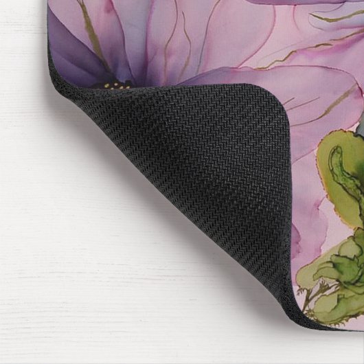 Rosa und lila Alkoholfarbe Blume Mousepad (Ecke)