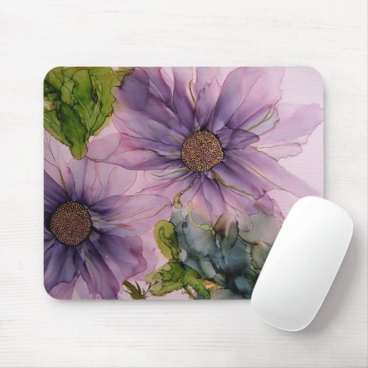 Rosa und lila Alkoholfarbe Blume Mousepad (Mit Mouse)