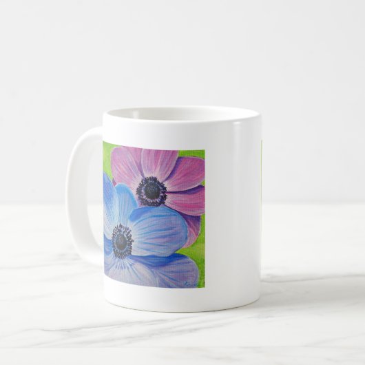 Rosa und Lila Anemonenmalerei Kaffeetasse (Vorderseite Links)