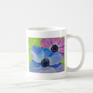 Rosa und Lila Anemonenmalerei Kaffeetasse