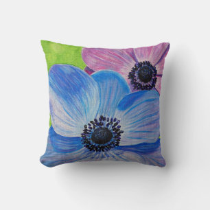 Rosa und Lila Anemonenmalerei Kissen