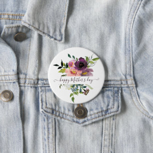 Rosa und lila Aquarell-Blumen personalisiert Button
