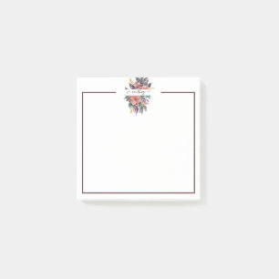 Rosa und lila Aquarell-Blumen personalisiert Post-it Klebezettel