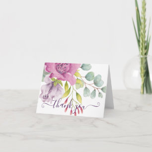 Rosa und lila Aquarell-Blument Dankeskarten Karte