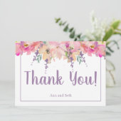 Rosa und Lila Aquarellblume Danke Karte (Stehend Vorderseite)