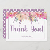 Rosa und Lila Aquarellblume Danke Karte (Vorne/Hinten)