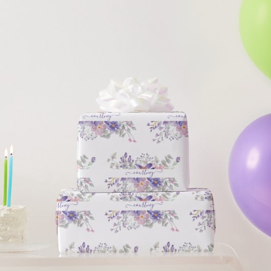 Rosa und lila Aquarellblume personalisierte Wände Geschenkpapier (Partygeschenke)