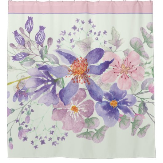 Rosa und lila Aquarellblumen Duschvorhang (Vorderseite)