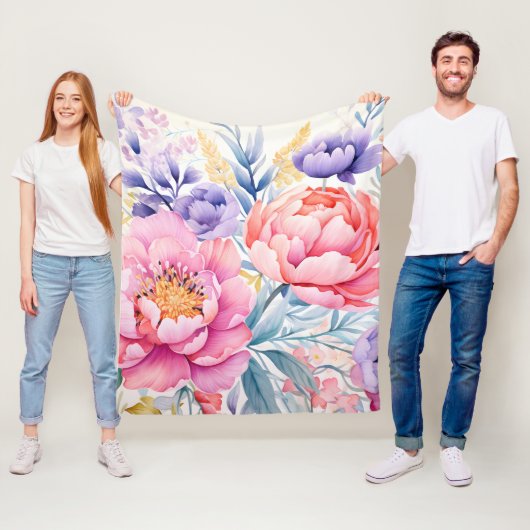 Rosa und lila Aquarellblumen Fleecedecke (Beispiel)