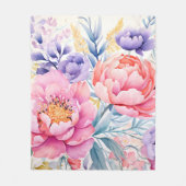 Rosa und lila Aquarellblumen Fleecedecke (Vorderseite)