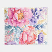 Rosa und lila Aquarellblumen Fleecedecke (Vorderseite (Horizontal))