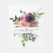 Rosa und lila Aquarellblumen personalisiert Fleecedecke (Vorderseite)