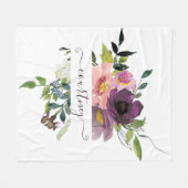 Rosa und lila Aquarellblumen personalisiert Fleecedecke (Vorderseite (Horizontal))