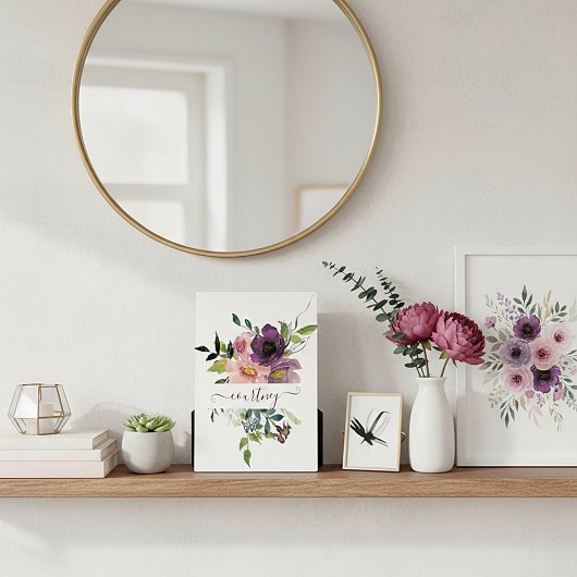 Rosa und lila Aquarellblumen personalisiert Fotoplatte