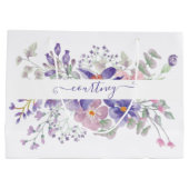 Rosa und lila Aquarellblumen personalisiert Große Geschenktüte (Rückseite)