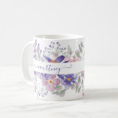 Rosa und lila Aquarellblumen personalisiert Kaffeetasse (Vorderseite Links)