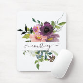Rosa und lila Aquarellblumen personalisiert Mousepad (Mit Mouse)