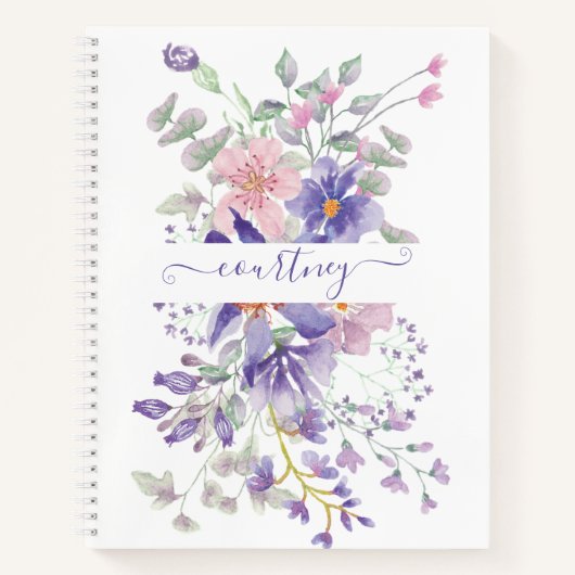 Rosa und lila Aquarellblumen personalisiert Notizblock (Vorderseite)
