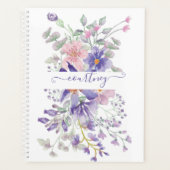 Rosa und lila Aquarellblumen personalisiert Planer (Vorderseite)