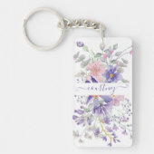 Rosa und lila Aquarellblumen personalisiert Schlüsselanhänger (Vorderseite)