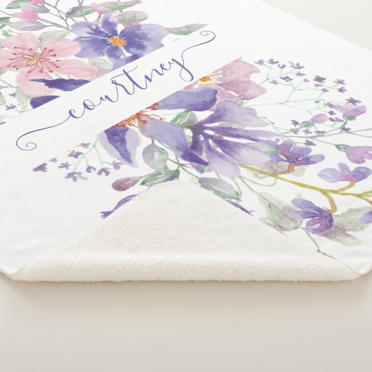 Rosa und lila Aquarellblumen personalisiert Sherpadecke (3/4)
