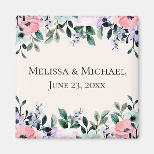 Rosa und Lila Aquarellblumen Save the Date Magnet