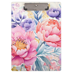 Rosa und lila Aquarellblumen-Spiralfeuer Klemmbrett