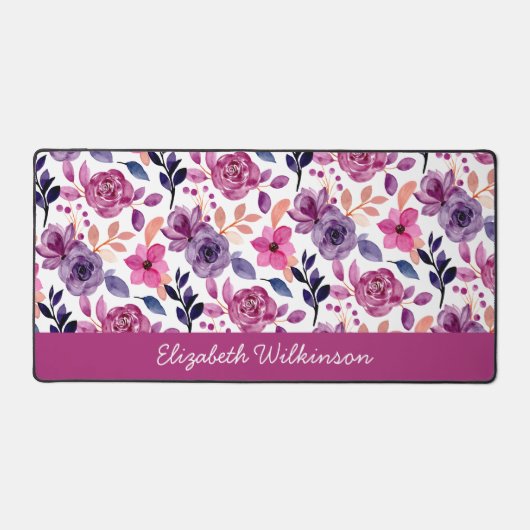 Rosa und lila Aquarellfarben Blume Frauenname Schreibtischunterlage (Vorderseite)