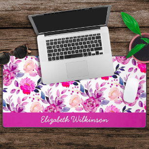Rosa und lila Aquarellfarben Blume Frauenname Schreibtischunterlage