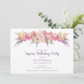 Rosa und Lila Aquarellfarben Einladung (Stehend Vorderseite)