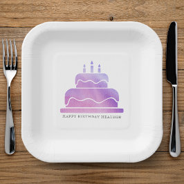 Rosa und Lila Aquarellkuchen zum Geburtstag Pappteller