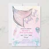 Rosa und lila Aquarellmaid Schwanz Einladung (Vorderseite)