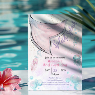 Rosa und lila Aquarellmaid Schwanz Einladung