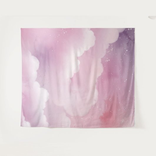 Rosa und Lila Aquarellwolken Tapisserie Wandteppich (Vorderseite (Horizontal))