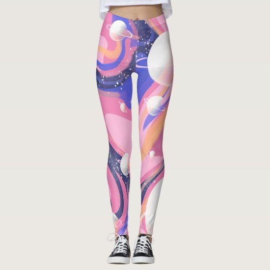Rosa und Lila Außenraum Abstrakt drehen Leggings (Vorderseite)