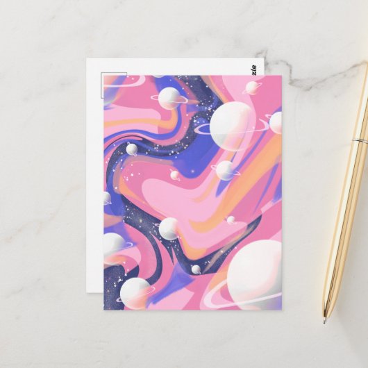 Rosa und Lila Außenraum Abstrakt drehen Postkarte (Vorderseite/Rückseite Beispiel)