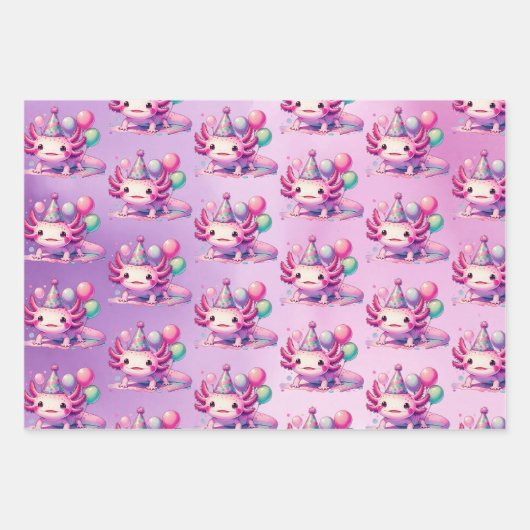 Rosa und Lila Axolotl Girl's Birthday Party Geschenkpapier Set (Vorderseite 3)