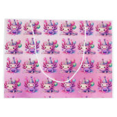 Rosa und Lila Axolotl Girl's Birthday Party Große Geschenktüte (Rückseite)