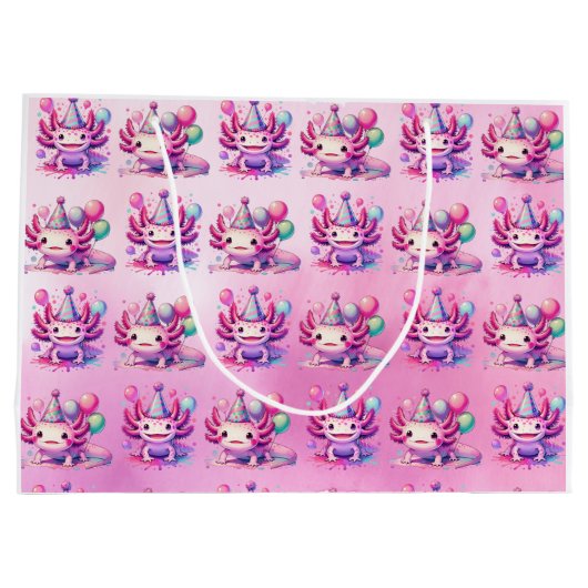 Rosa und Lila Axolotl Girl's Birthday Party Große Geschenktüte (Rückseite)