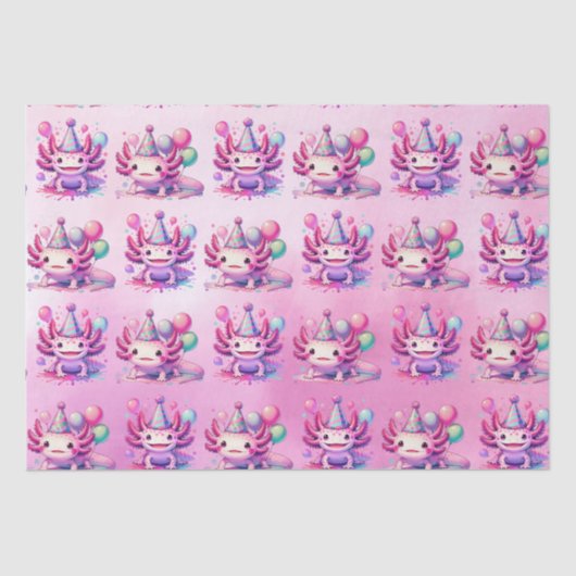 Rosa und Lila Axolotl Girl's Birthday Party Seidenpapier (Vorderseite)